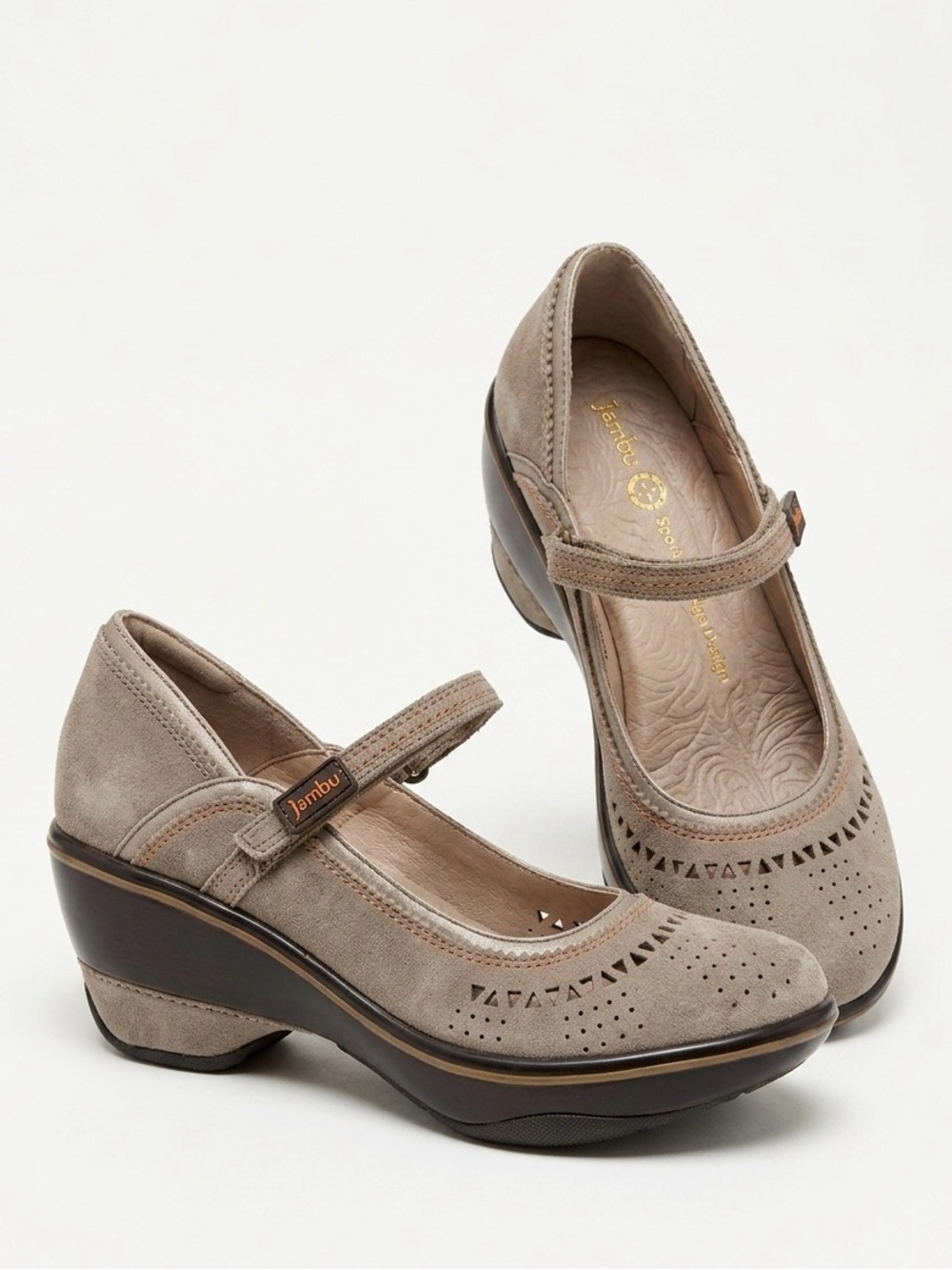 Jambu Lido Tan Suede Sport Wedge Mary Janes 6 Gorpcore Granola Comfort